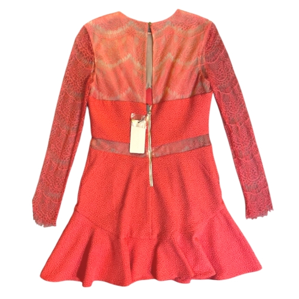 Three Floor Coral Lace Long Sleeve Mini Dress - Picture 9 of 16
